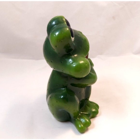 Vintage Terracotta Pottery Green Frog, dreaming Big Eyes Look Up Figure  7" - Picture 3 of 10
